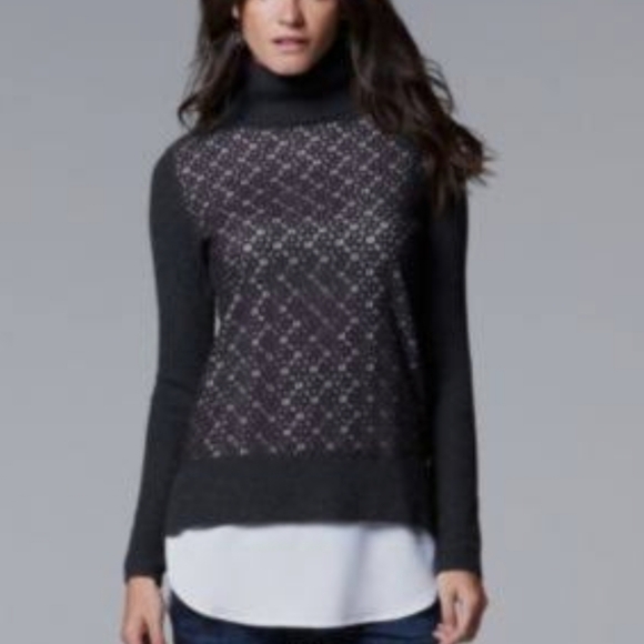 Simply Vera Vera Wang Sweaters - Simply Vera Vera Wang Black and Gray Patterned Turtleneck Sweater Pullover